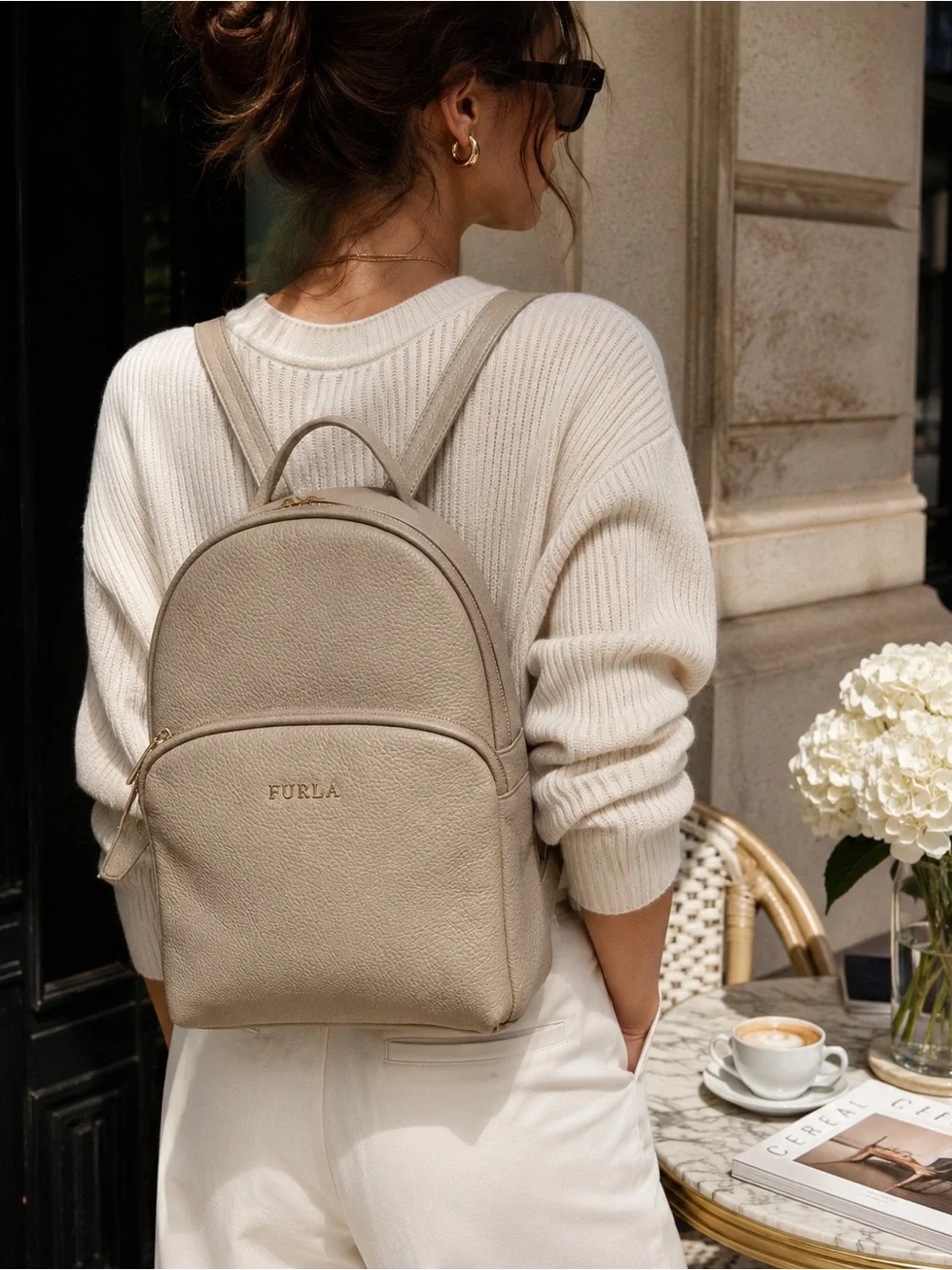 Furla Frida Italian Lux Soft gray Pebbled Leather Backpack